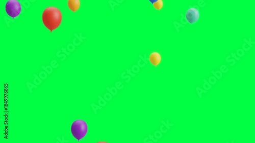 Colorful Balloons Floating Upward Against a Green Screen Background