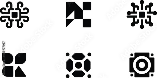 Modern Tech and Microchip Logo Collection - Minimalist Circuit and Abstract Processor Vector Icons