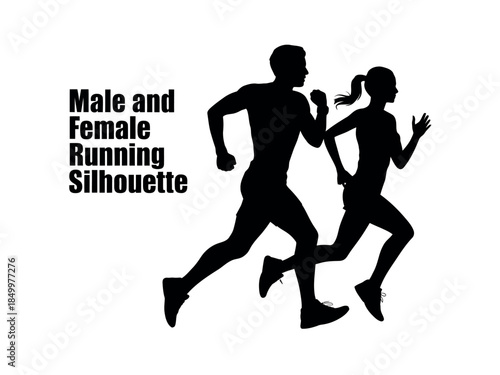Male and Female Running Silhouette Illustration