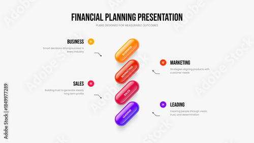 Professional Growth Four Element Infographic Slide Template. Digital Solution Slideshow Layout Vector Illustration. Creative Review 4 Step Diagram Presentation Design.