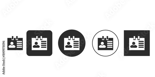 Monochrome ID Badge Icon Set for Web UI Design | Black and White Identity Card Vector Illustration Pack | Flat Glyphs for Profile, Access Card, and Authorization Icons