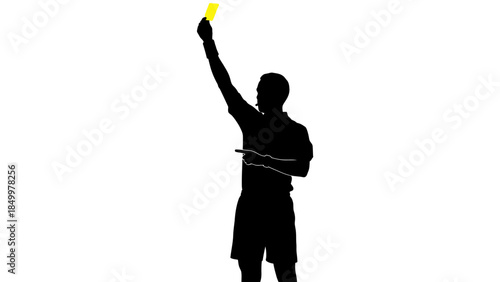 Soccer Referee Showing Yellow Card on Isolated White Background