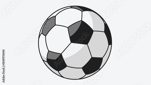 Classic black and white soccer ball illustration, perfect for sports themes, in a bright studio setting.