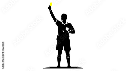 Male Football Referee Showing Yellow Card During a Match, isolated white background