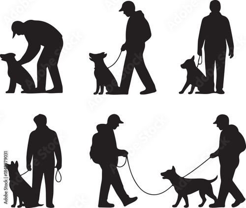Dog Walking Silhouette Icon Set