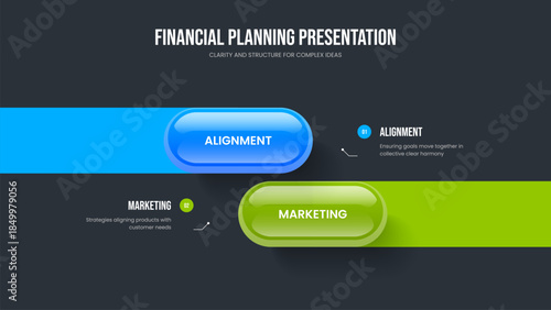 Creative Introduction Frame Layout Vector Illustration. Investor Briefing Two Step Infographic Slide Design. Financial Development 2 Element Diagram Slideshow Template.