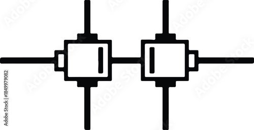 Silhouette of two connected abstract mechanical components vector illustration