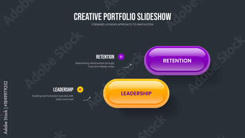 Advertising Strategy 2 Option Infographic Slideshow Layout. Digital Visualization Frame Design Vector Illustration. Company Innovation Two Element Diagram Slide Template.