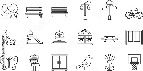 Detailed set of black and white line icons representing various unhealthy fast food items, including burgers, pizza slices, sandwiches, desserts, fried snacks, and popular restaurant drinks.