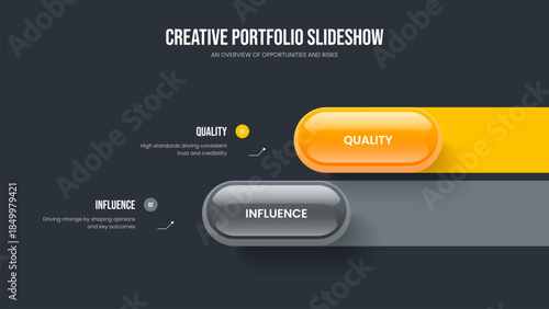 Visual Strategy Presentation Layout Vector Illustration. Creative Proposal Two Option Diagram Slideshow Template. Company Profile 2 Element Infographic Slide Design.