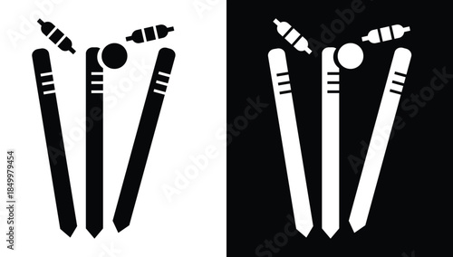 cricket wicket stump icon. cricket stumps with bail icon. sports sign for app, website, games and poster. vector illustration and transparent PNG.