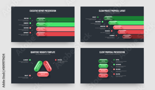 Professional Performance 4 5 3 Option Infographic Presentation Layout Bundle. Creative Plan Four Five Three Step Diagram Frame Template Vector Illustration Set.