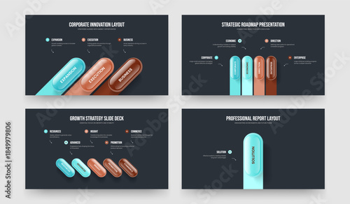 Advertising Growth Three Four Five One Element Diagram Slide Design Vector Illustration Bundle. Creative Innovation 3 4 5 1 Step Infographic Presentation Template Collection.