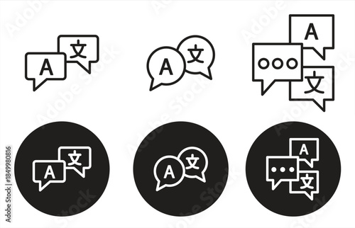 Language translation icon set, vector graphic illustration, suitable for website design, logo, app, template and UI, isolated on transparent background.