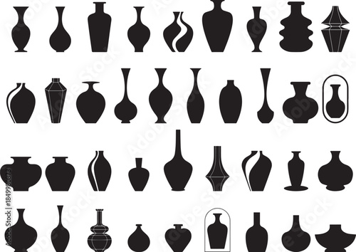Set of beautiful vase black silhouette vector collection icons