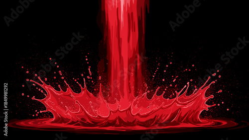 Red Liquid Splashing Downwards on Black.