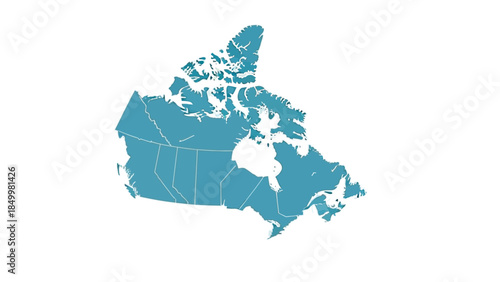 A stylized map of Canada, highlighting its provinces and territories, presented in a flat graphic design with a white background.
