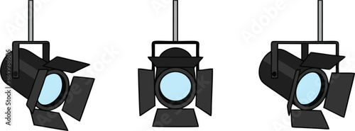 Cartoon Stage Spotlights Hanging in a Row