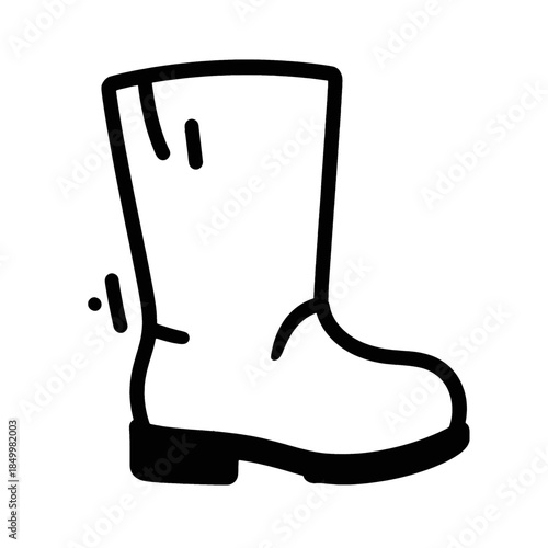 Black rubber work boot isolated