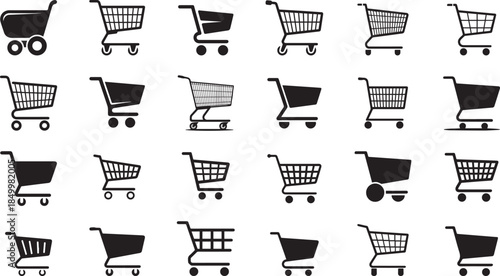 Shopping cart black silhouette icon set vector elements