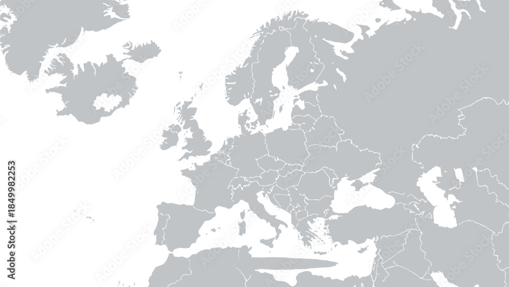 Obraz premium A political map of Europe displays country borders and geographical outlines of the continent.