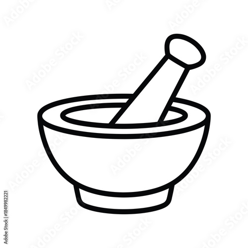 Simple black and white illustration of a mortar and pestle set