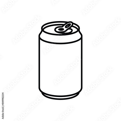 Simple line drawing of an opened aluminum beverage can isolated on white