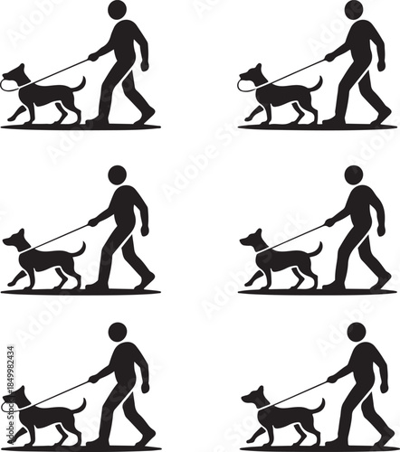Dog Walking Silhouette Icon Set