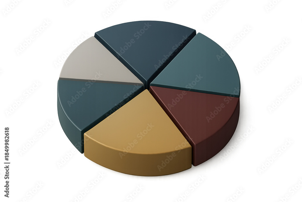 Fototapeta premium Pie chart illustrating data division, statistics, and business strategy with multiple colored sections. Transparent background