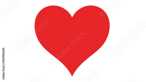 A simple, bold red heart symbol isolated on a stark white background, representing love, emotion, and passion.