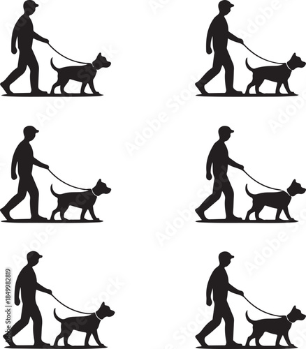 Dog Walking Silhouette Icon Set