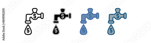
Liquidity icon set multiple style collection with water tap and money design