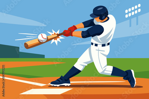 Baseball player hitting a home run in dynamic sports graphic art