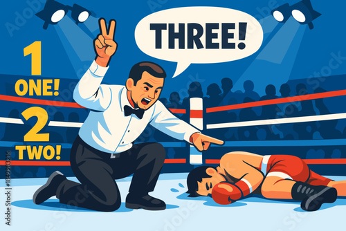 Boxing match referee counts out knocked out boxer in dramatic ring scene