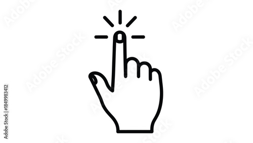 A simple line illustration of a human index finger with a glowing tip, indicating a click or selection action on a white background.