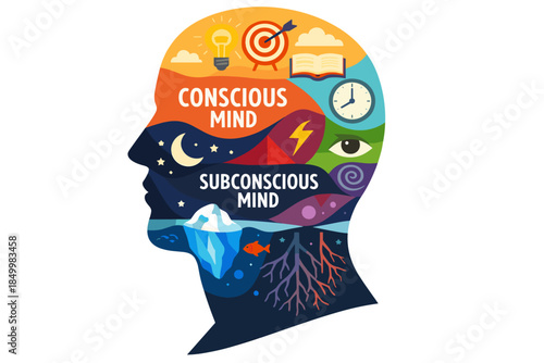 Visualizing the conscious and subconscious mind: colorful infographic of brain activity