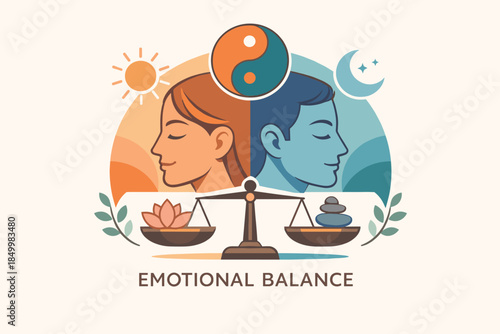 Yin yang balance with male and female profiles in harmony