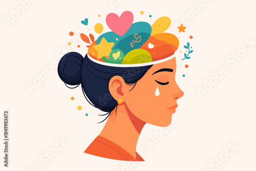 Emotional overflow: creative surreal portrait of a woman expressing inner thoughts and feelings