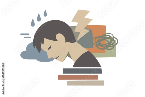 Emotional distress concept with geometric shapes and symbols