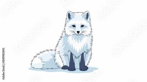 Illustration of a white fox with blue accents sitting on a neutral background