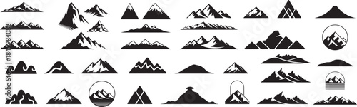 Mountain black silhouette icon set outdoor nature landscape elements