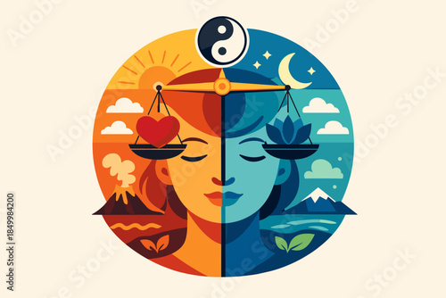 Balance of yin yang: symbolic representation of nature and inner harmony