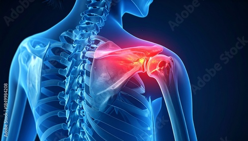 Medical Illustration of Human Shoulder Joint with Red Highlight Indicating Pain