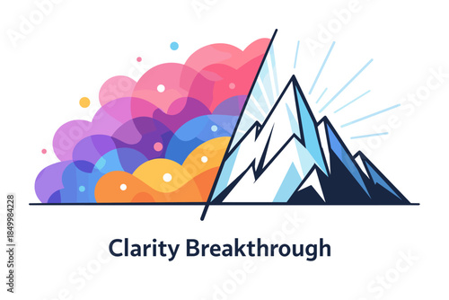 Abstract to clear: transition from color cloud to sharp mountain peak