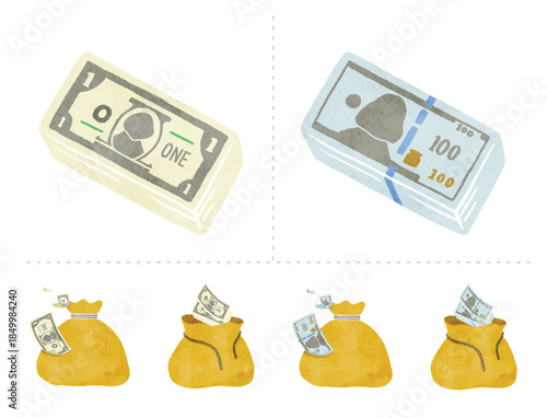 US Dollar Bills and Money Bags Illustration