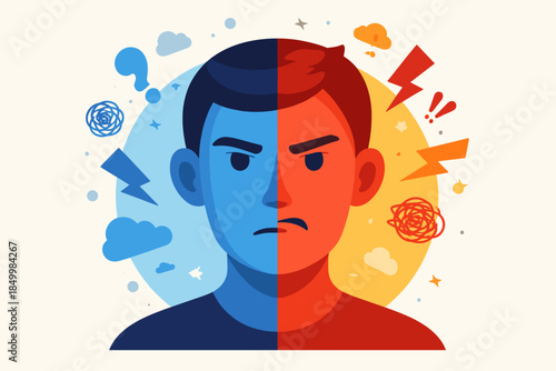 Dual mood concept with angry expressions highlighting emotional contrast