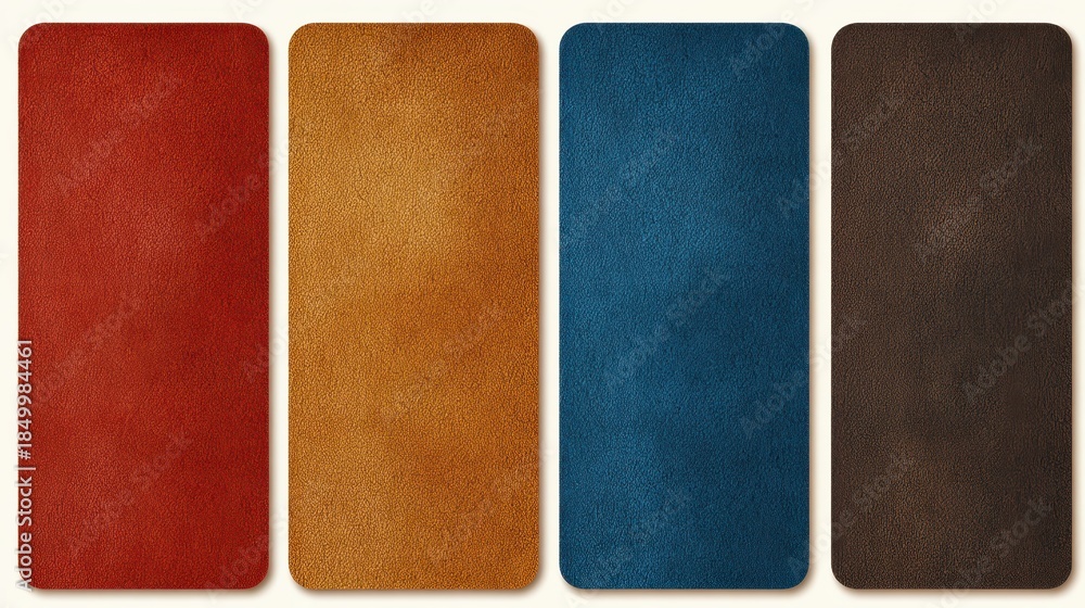 Fototapeta premium Diverse leather swatches arranged in a colorful display vibrant leather sections presented horizontally for viewing