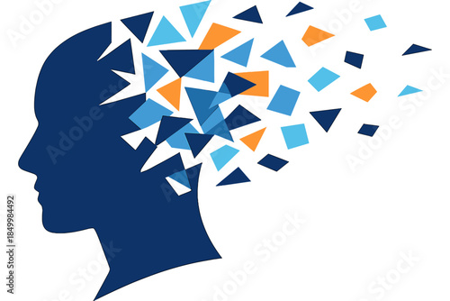 Abstract geometric human head with fragmented shapes in contemporary style