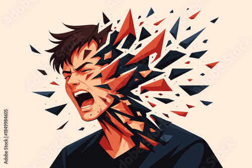 Dynamic shattered portrait of a man in a vibrant explosive art style