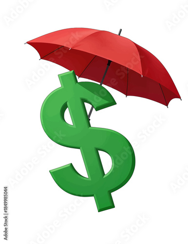 Green Dollar Sign Under Red Umbrella